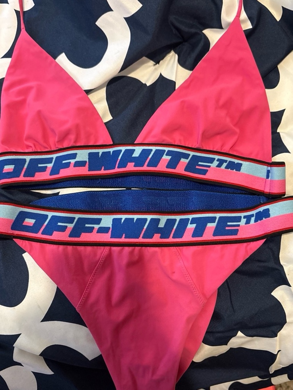 Off-White Bright Pink Logo-Band Triangle Bikini